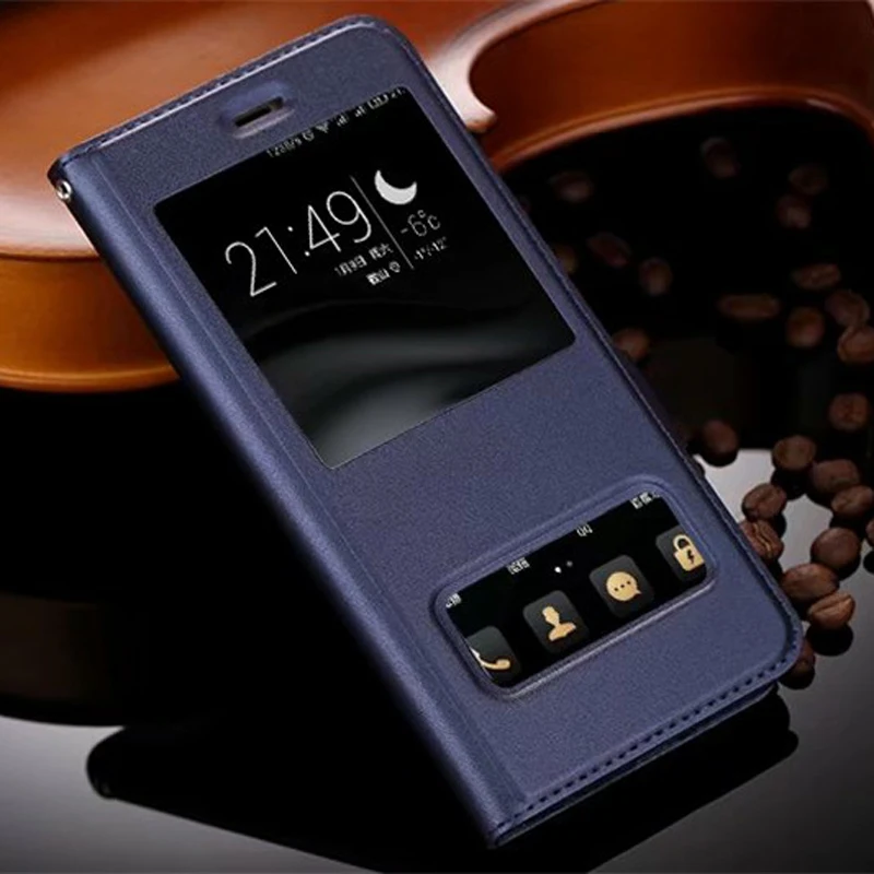 Ультратонкий кожаный чехол с откидной крышкой и окошком для Huawei Honor 9 Роскошный