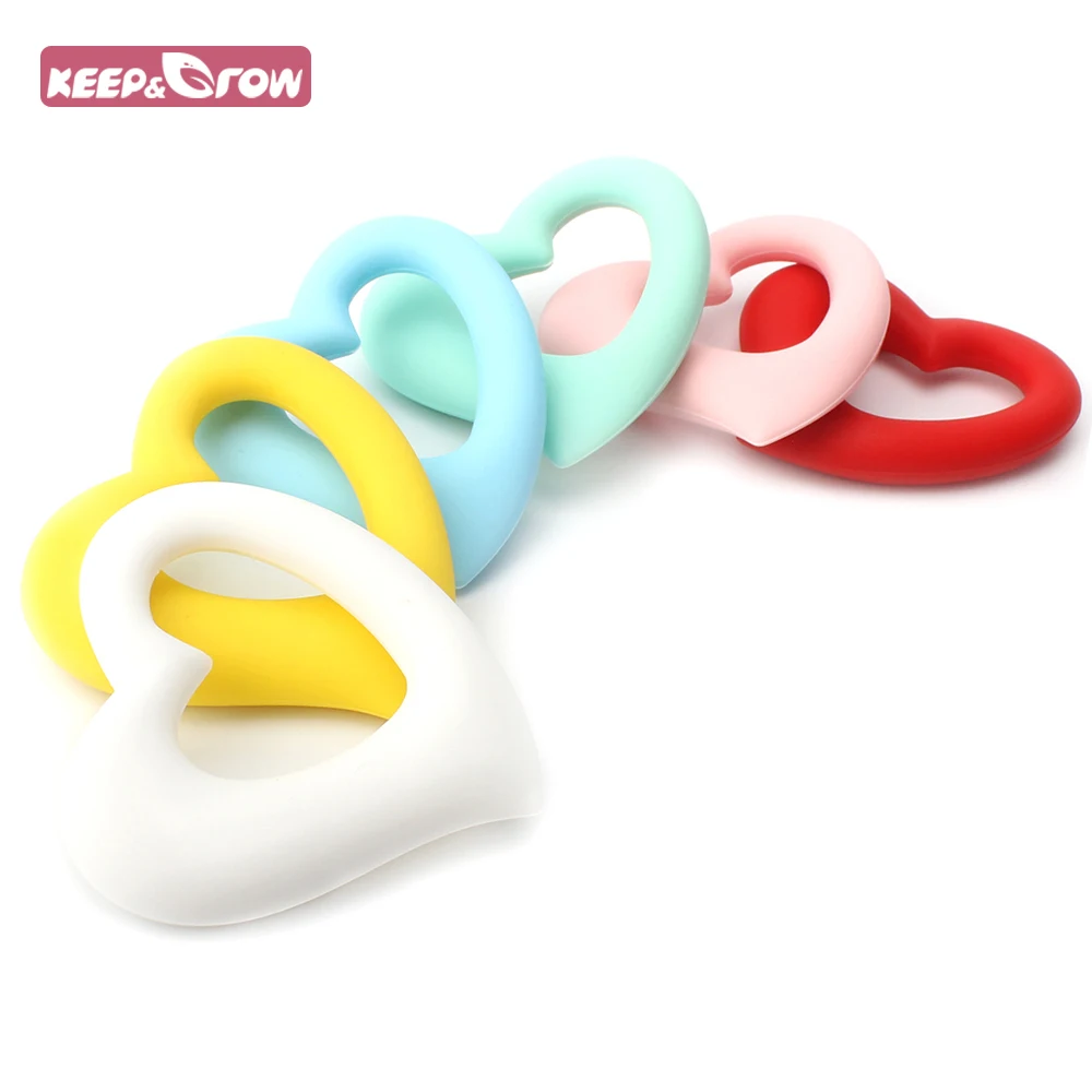

Keep&Grow BPA Free 5Pcs Heart Shaped Silicone Baby Teethers Baby Ring Teether Food Grade Teething Toys Chewable Silicone Beads