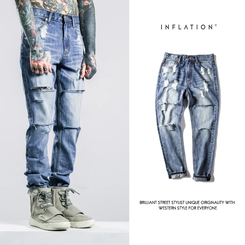 INFALTION Mens Ripped Jeans Washing 2016 Hip Hop Autumn For Men Straight Skinny | Мужская одежда