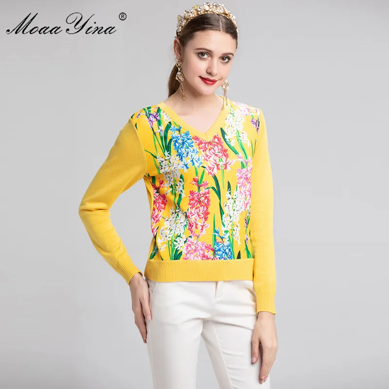 Женский свитер с длинным рукавом MoaaYina вязаный большого размера 2XL цветочным