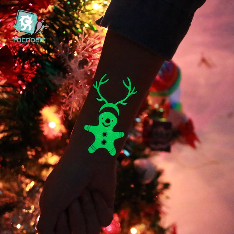 Rocooart Le Merry Christmas светящиеся тату большие водонепроницаемые Временные татуировки