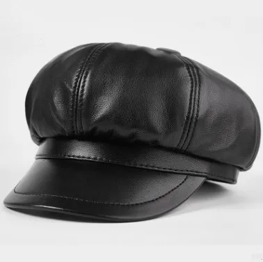 black SILOQIN, элегантные женские шапки из натуральной кожи, женские шапки из овечьей кожи, кепка Newsboy, новая осенняя простая модная шапка для молодых женщин - Цвет: black