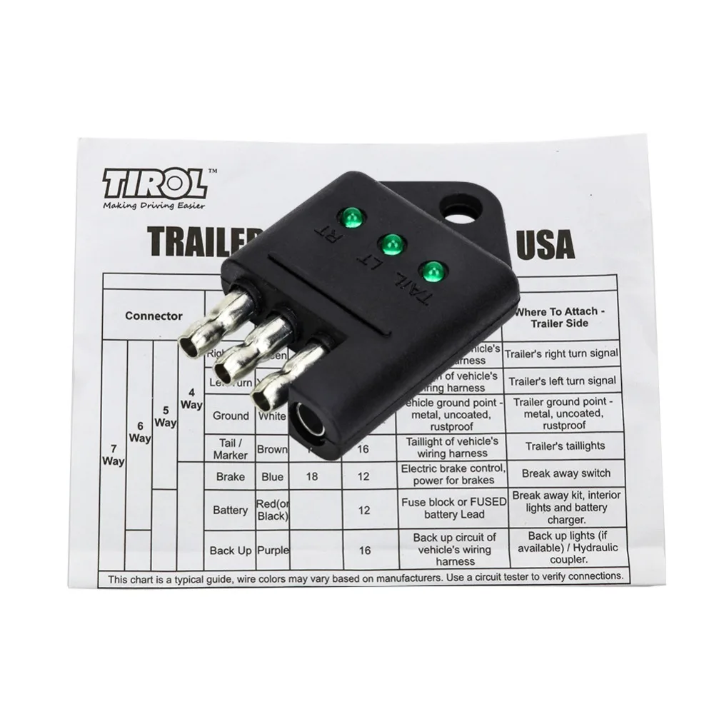 TIROL 4 Pin тестер трейлера разъем T25423b проводов прицепа тестер Тяжелый Грузовой тонкая проволока тестером автомобильные аксессуары
