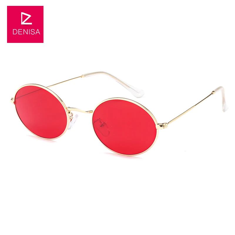 Gold Red Бренд DENISA, винтажные маленькие овальные солнцезащитные очки для женщин и мужчин, черные очки, Ретро стиль, для вождения, солнцезащитные очки для мужчин, UV400 zonnebril dames G783 - Цвет линз: Gold Red