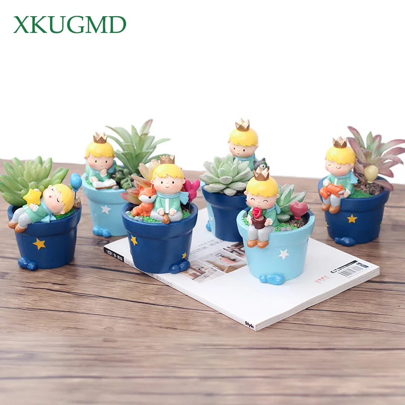 1PC New Cute Little Prince Succulent Planter Pots Resin Little Boy Flowerpot Bonsai Crafts Home Garden Yard Decor Birthday Gifts