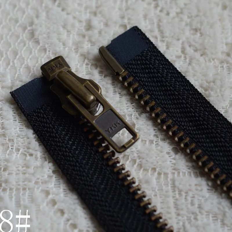10 шт./партия#8 негабаритных Винтаж YKK металл черный молния один открытый конец бронзовые крепления для куртки Швейные аксессуары