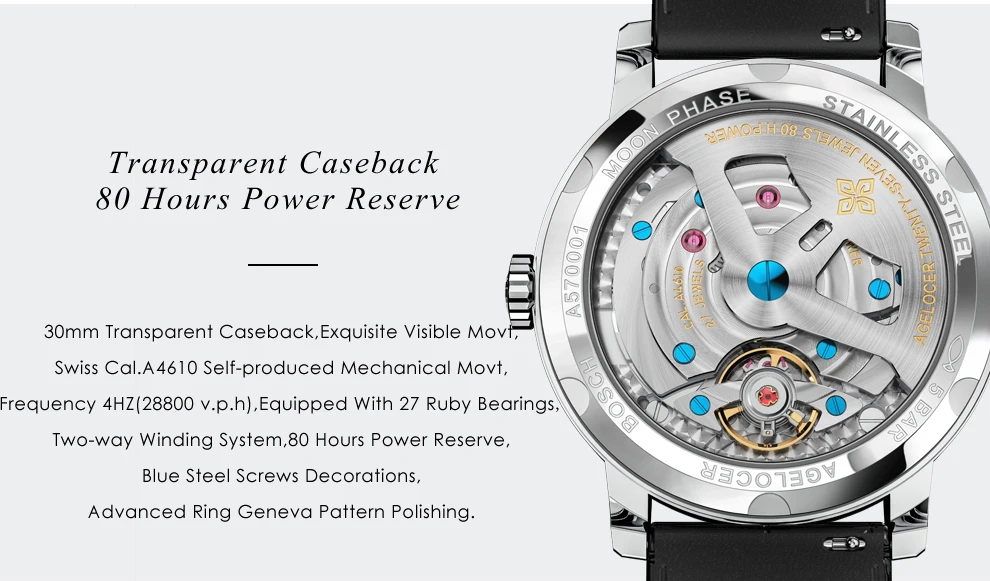 AGELOCER часы Moonphase винтажные швейцарские роскошные Брендовые мужские часы сапфир запас энергии 80 часов механические часы 6404A1
