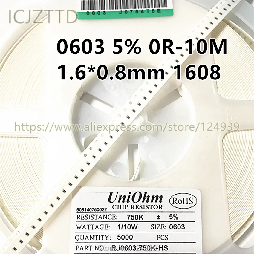 100 шт. 1/10 Вт RJ0603 5% SMD рез 1608 43 к 47 51K 56K 62K 68K 75K 82K 91K 100K 110K 120K 130K 150K 160K 180K 200K 220K 240K