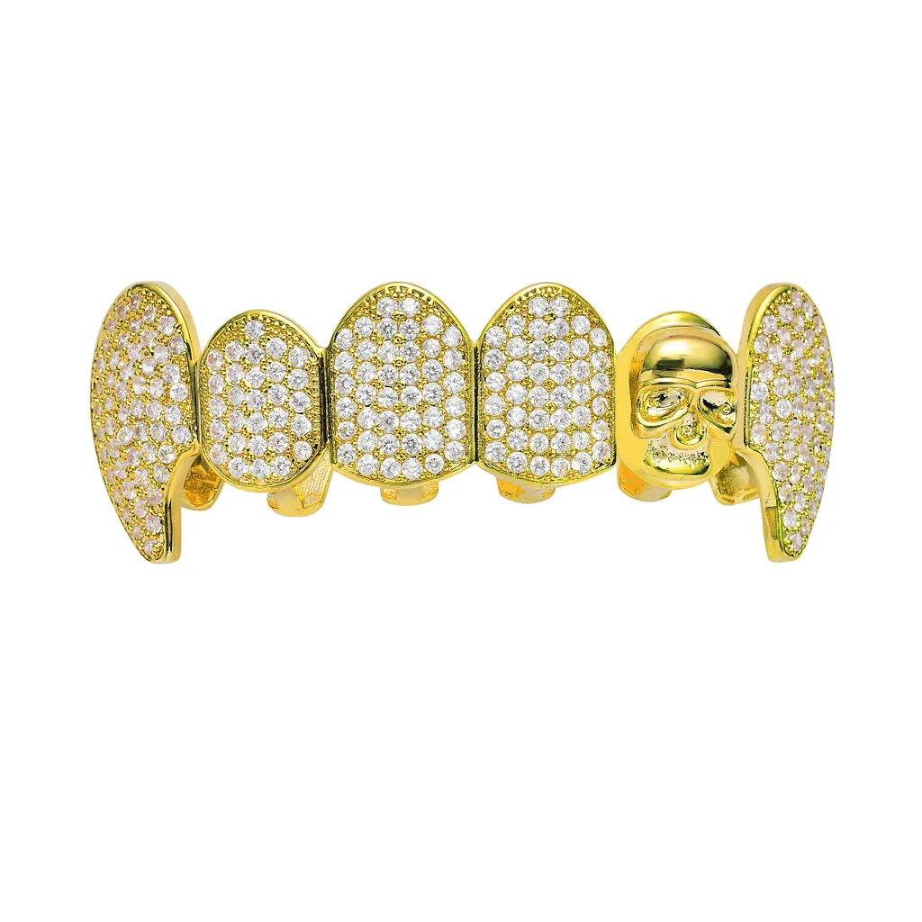 Футболки в стиле хип хоп Череп Grillz зубов комплект золотых ювелирных изделий с