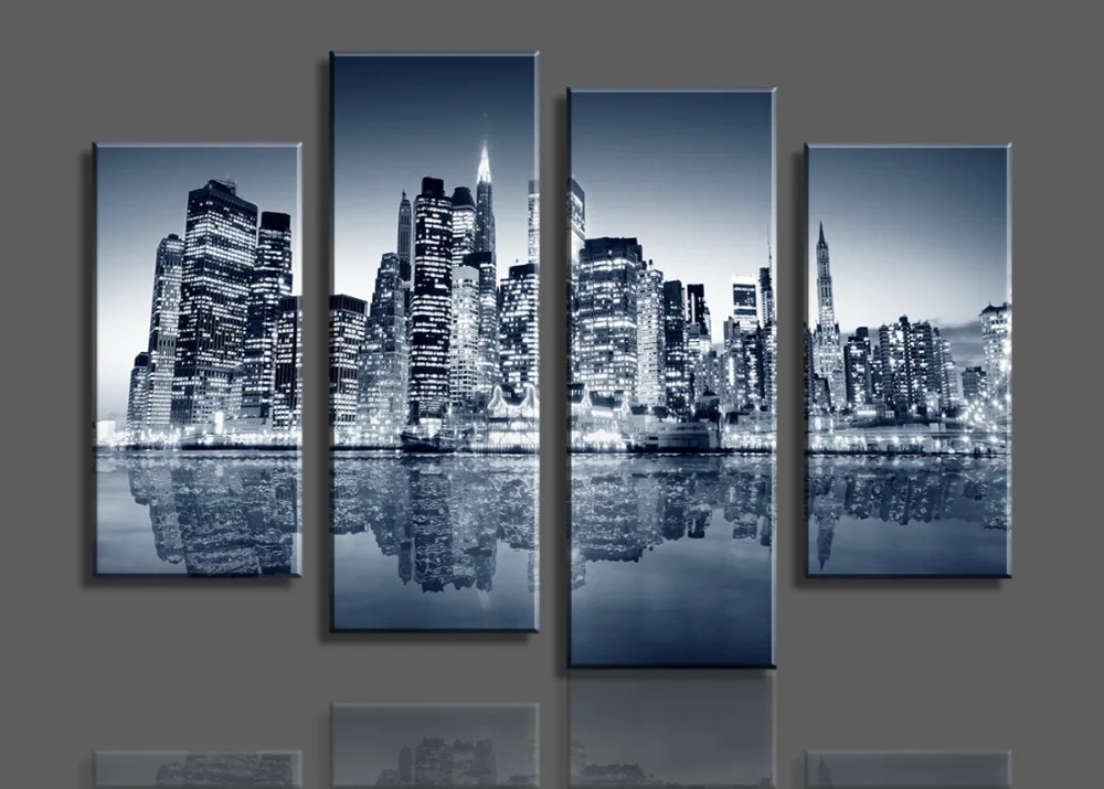 2016 Rushed Новинка напротив стены искусства Картины 4 панели/набор городское здание