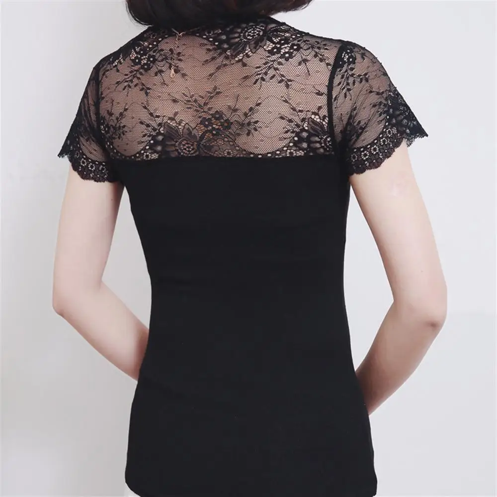 2018 spring and summer women's sexy lace shirt t Korean version of the small V-neck sweater | Женская одежда