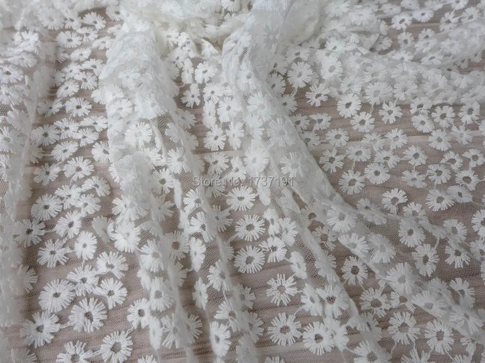 Цвета слоновой кости белая кружевная ткань красивая ромашка цветочные ткани