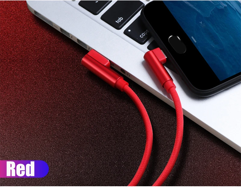 Красный Micro USB кабель для samsung, Xiaomi, huawei, Android, USB зарядное устройство, 90 градусов, тип L, Micro USB кабель для быстрой зарядки телефона, кабель для передачи данных - Цвет: Красный