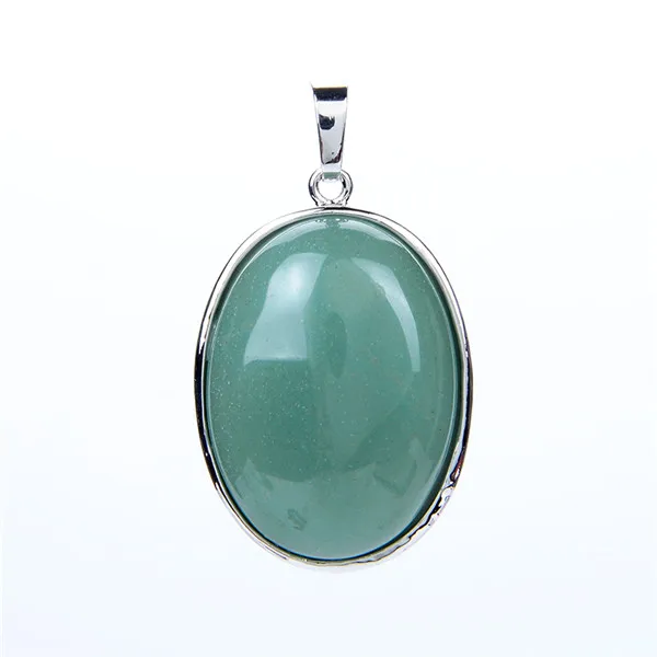 green aventurine Простой Овальный посеребренный пурпурные аметисты розовый кварцевый кристалл лазурит натуральный камень кулон для ожерелья модные украшения - Окраска металла: green aventurine