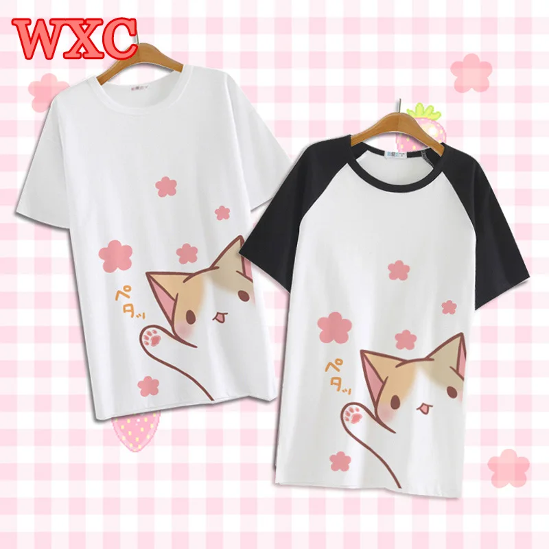 Аниме Неко Atsume Футболка Harajuku японский мультяшный Кот Топы летняя рубашка Женская