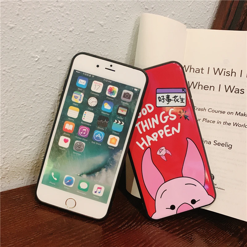 Для IPhone XS MAX XR тиснение мультфильм милый поросенок Pijie Винни Пух Телефон чехол для