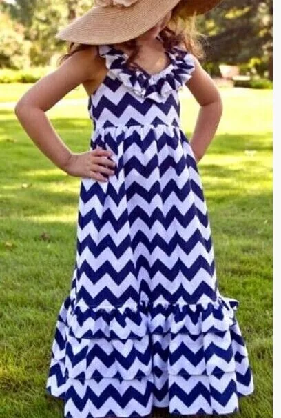 2018 Fashion Kids Girls Wave Stripe Maxi Sleeveless Long Sundress Boho Holiday Dress Summer Clothing 3-10Y SS | Детская одежда и