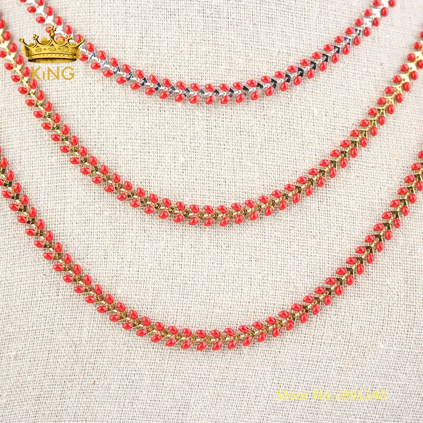 5meters Red Enamel Chevron Chains Beaded Choker Fine Jewelry Fishbone Epoxy Chain Spike Studded Copper Metal HX205 | Украшения и