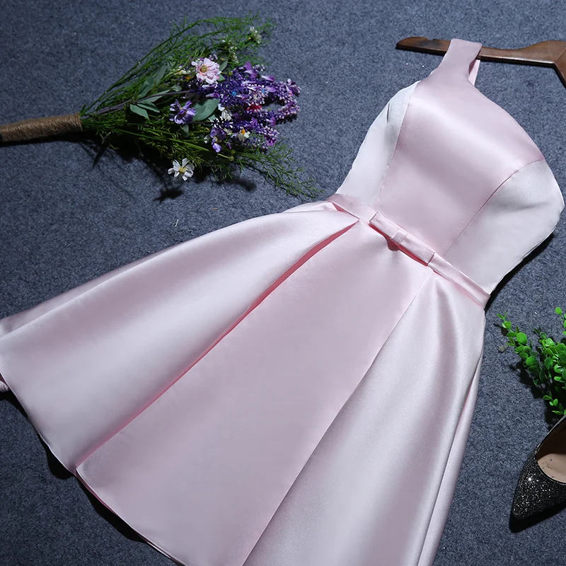 Розовое платье подружки невесты Sweet Memory с вырезом-лодочкой атласные платья