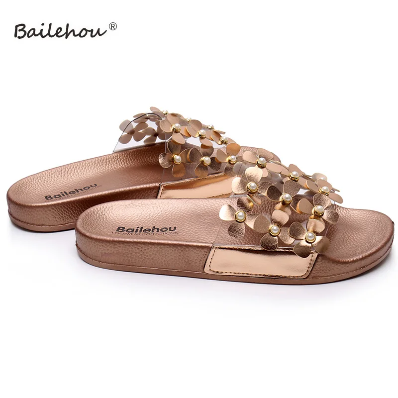 Женские тапочки женская обувь летние пляжные шлепанцы женские с золотыми