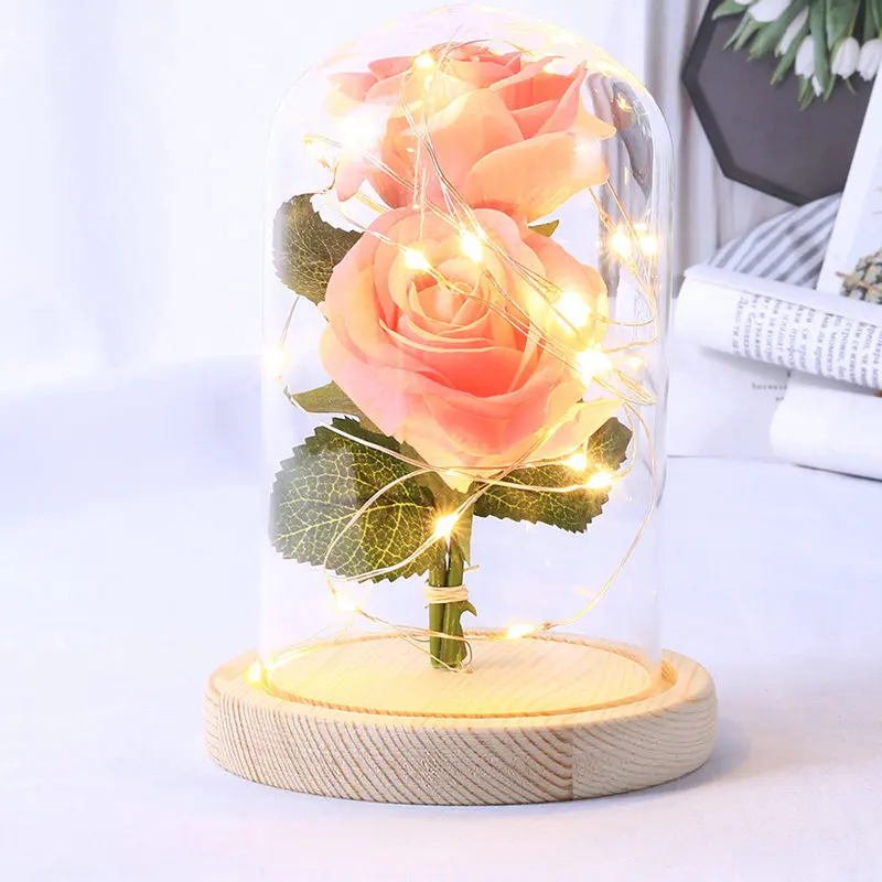 Beauty The Beast Rose Flowers in glass light bottle desk lamp romantic Valentine's Day Birthday Decoration lampshade ornament | Дом и сад