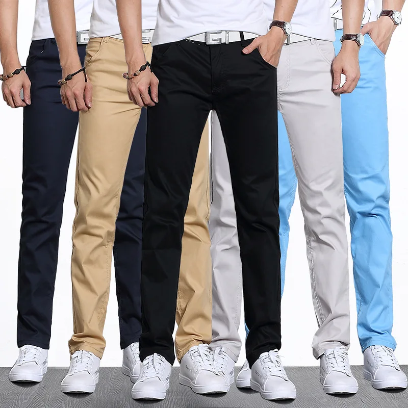 Фото Новый дизайн повседневные мужские брюки хлопковые тонкие прямые модные деловые