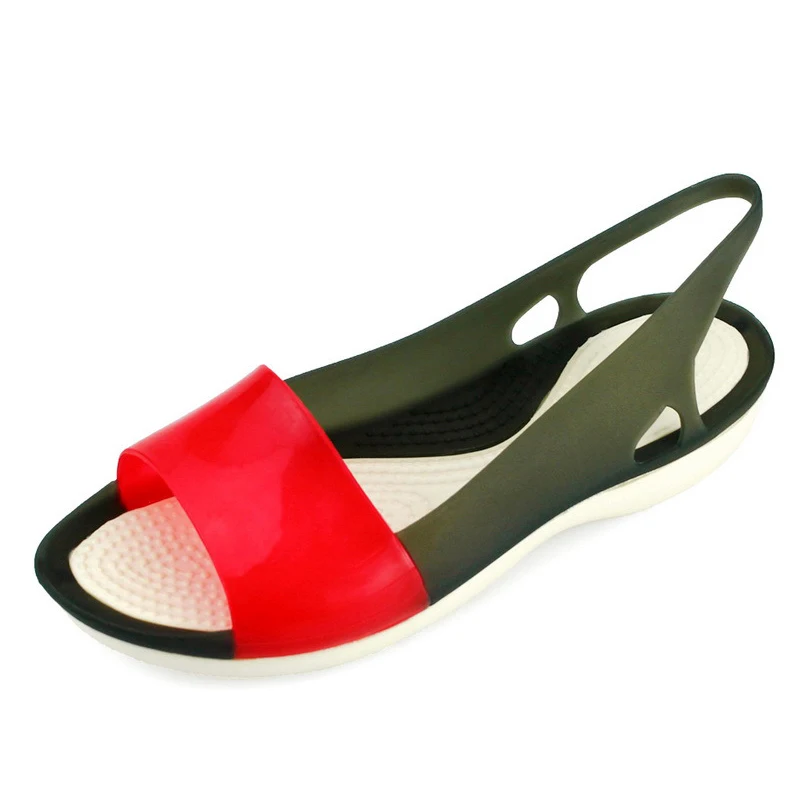 black red Летние женские прозрачные туфли на плоской подошве; сандалии с открытым носком; женские слипоны ярких цветов; повседневная обувь на низком каблуке; Женская Удобная модная обувь - Цвет: black red
