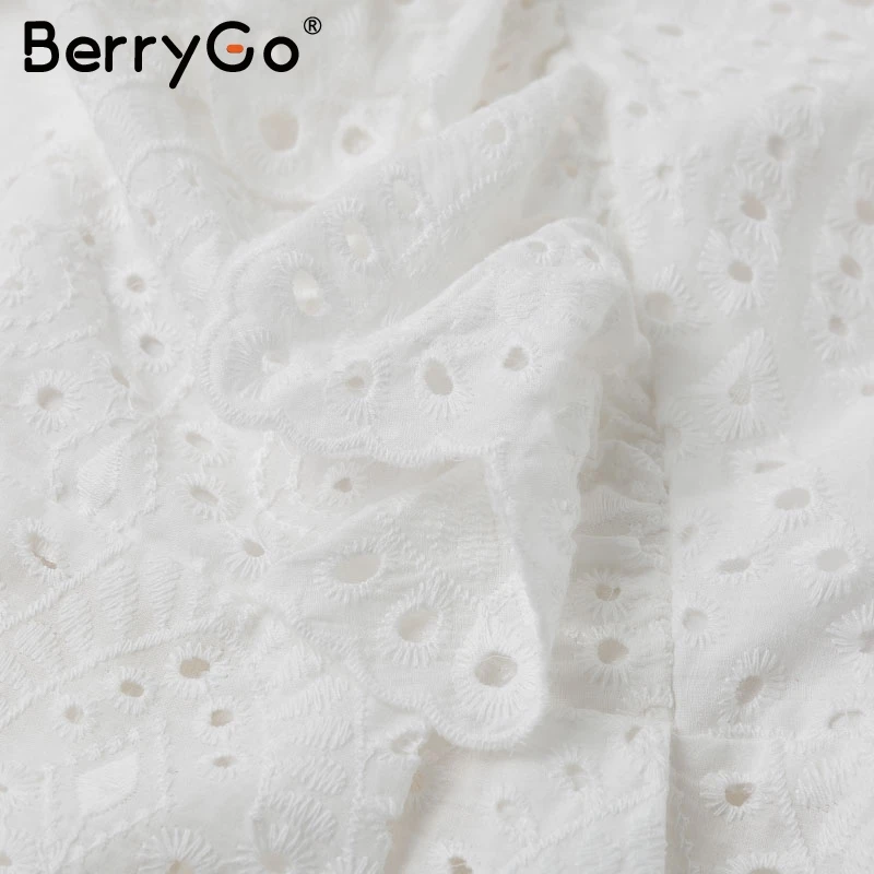 BerryGo Блузка хлопка с кружевной вышивкой на одно плечо Блузка из хлопка с кружевной вышивкой на одно плечо женская блуза Уличная одежда Корейские топы