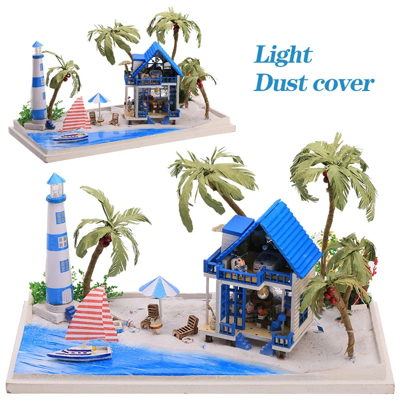DIY деревянный дом Miniaturas с мебели DIY Эгейское море миниатюрный дом Кукольный домик детские игрушки подарок на Рождество и день рождения N002