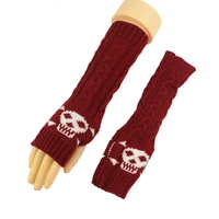 women winter wrist arm warmer skull knitted long fingerless gloves mitten halloween gloves womens knitted sleeve 2021