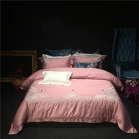 4pcs blue pink queen king luxury royal wedding bedding sets 120s egyptian cotton embroidery duvet cover bed sheet set pillowcase