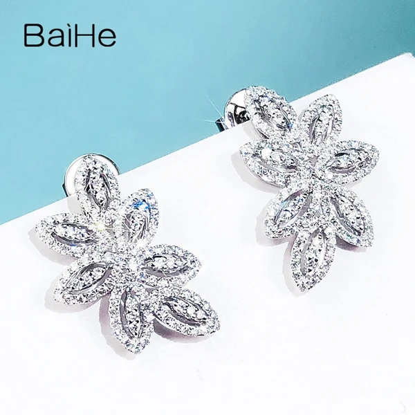 BAIHE Solid 14 K белое золото около 0.68ct H/SI натуральные бриллианты Свадебные модные ювелирные изделия подарок серьги-гвоздики