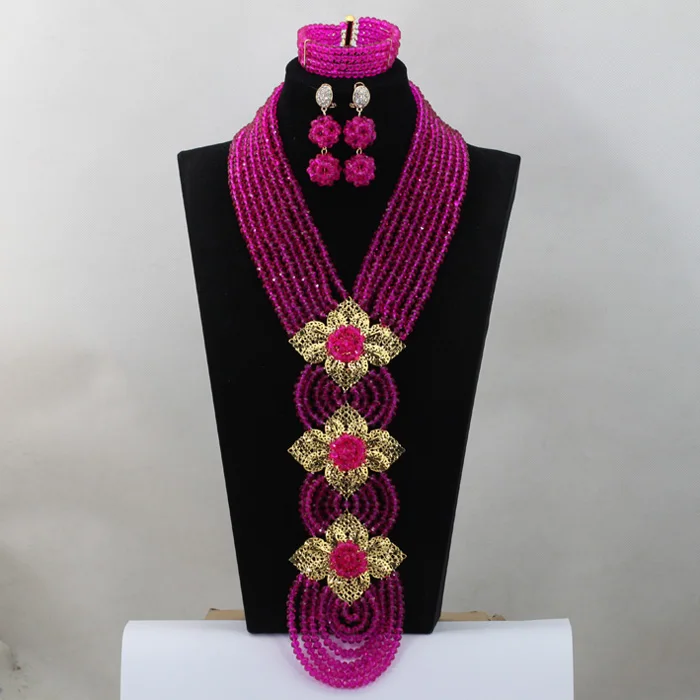 Фуксия розовый Свадебные аксессуары набор ювелирных изделий невесты свадебное