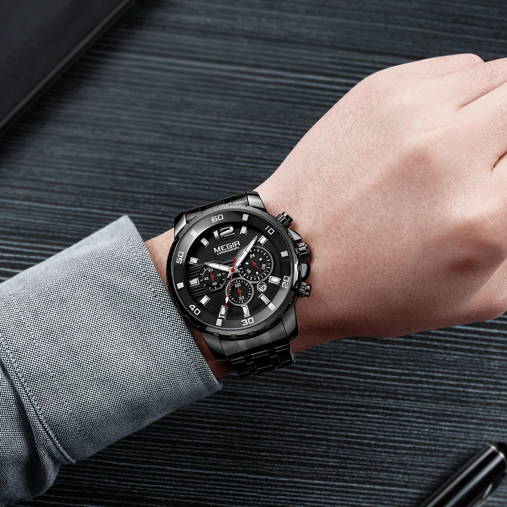 Часы наручные MEGIR Мужские кварцевые с хронографом модные спортивные брендовые