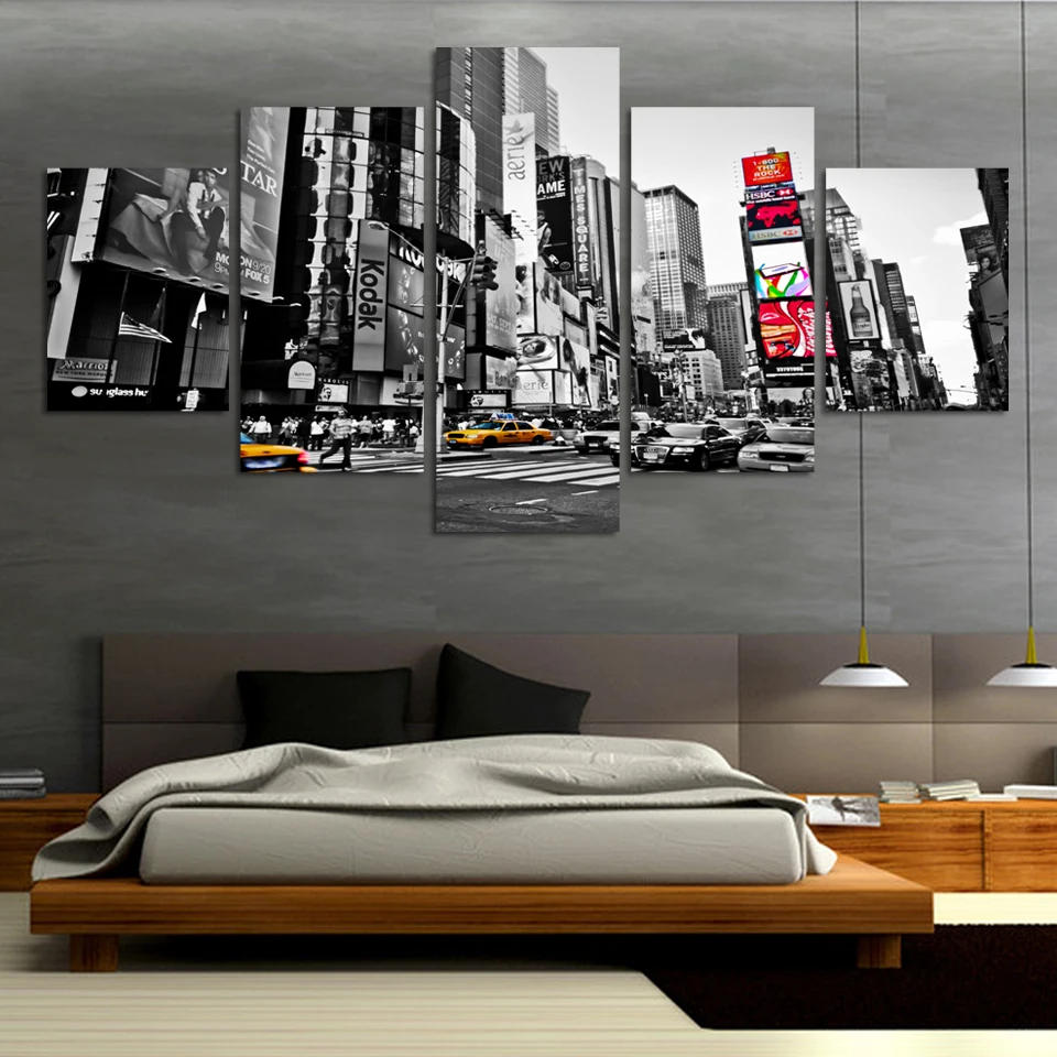 

Hot Sale Modular Wall Painting 5 Pcs New York City Modern Oil Painting on Canvas Pictures For Living Room Cuadros