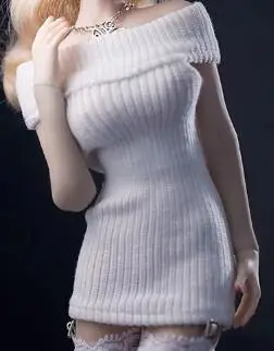 white 1/6 Sexy Dress Skirt / pink / gray White knit dress Clothes Model Fit 12'' Female seamless Body without body no head - Цвет: white