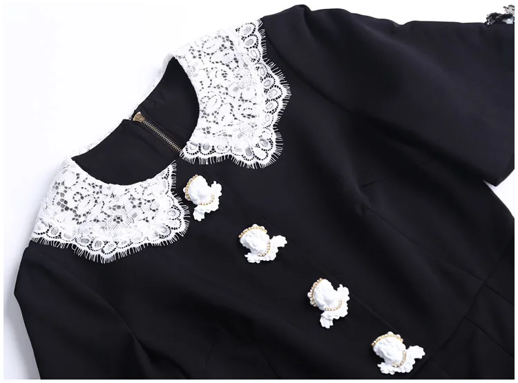 Кукла воротник с коротким рукавом Уличная Button Trimmed Цвет блок полиэстер