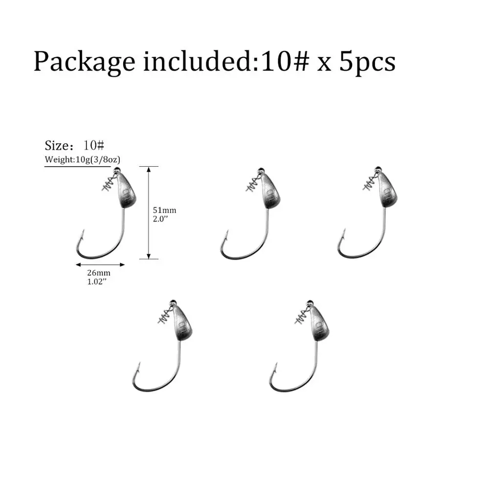 5pcs 10g 5 шт., 3,5 г, 5 г, 7 г, 10 г, 15 г, 18 г, 21 г, свинцовая головка, рыболовные крючки с винтовой головкой, с наживкой, хранитель для рыбалки - Цвет: 5pcs 10g