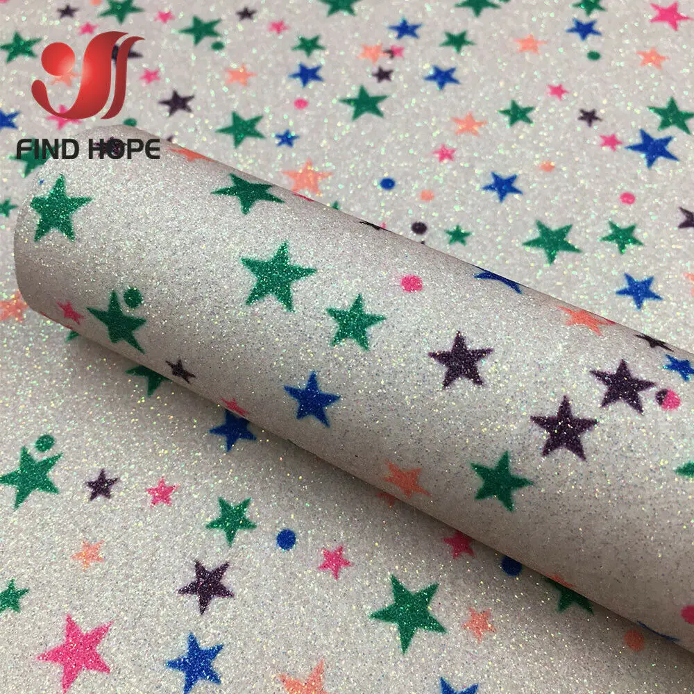 А4 блестящая Радужная звезда тонкая Цветочная Печать искусственная кожа кожзам