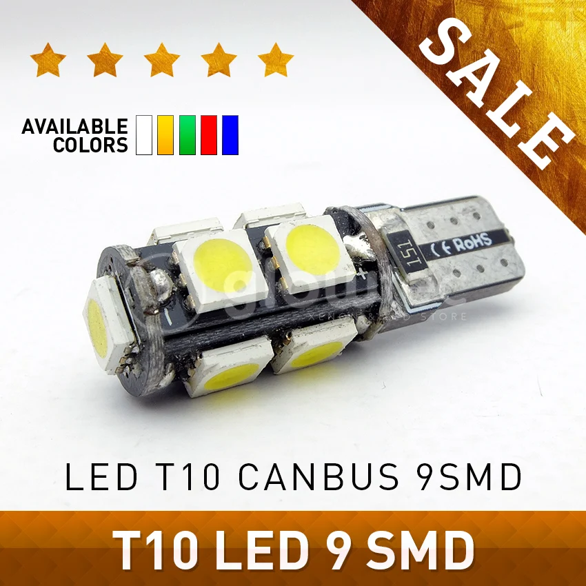 1 шт. автомобисветильник светодиодная CAN-шина T10 9SMD 5050 12 В Canbus W5W 194 9 SMD | Автомобили и
