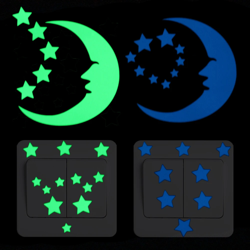 Мультфильм луна звезды светящийся Переключатель Наклейка для дома Декор
