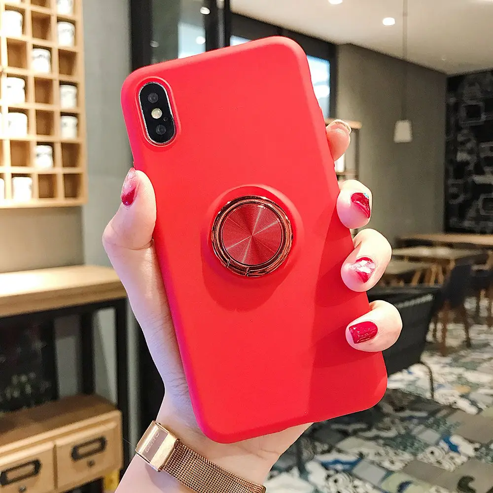 Red Жидкое Силиконовое кольцо чехол для телефона для Xiao mi Red mi Note 7 Note 6 Pro чехол Ультратонкий Стенд мягкий чехол для Xiaomi mi A2 6X mi 9 - Цвет: Red