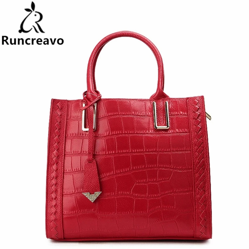 Runcreavo, сумка из натуральной кожи, сумки для женщин, роскошные дизайнерские сумки из натуральной кожи аллигатора, женская сумка-мессенджер, сумки на плечо - Цвет: Red