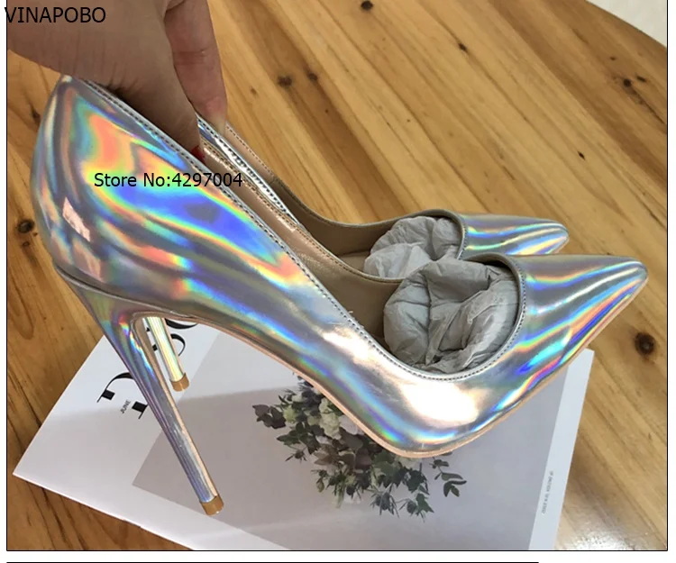 Vinapobo/пикантные женские туфли на высоком каблуке Новинка 2018 года блестящие