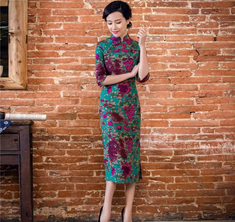 SHENG COCO, китайское классическое женское платье Qipao, элегантное, новинка, длинное льняное платье средней длины с длинными рукавами, тонкое платье, новинка, высокая мода