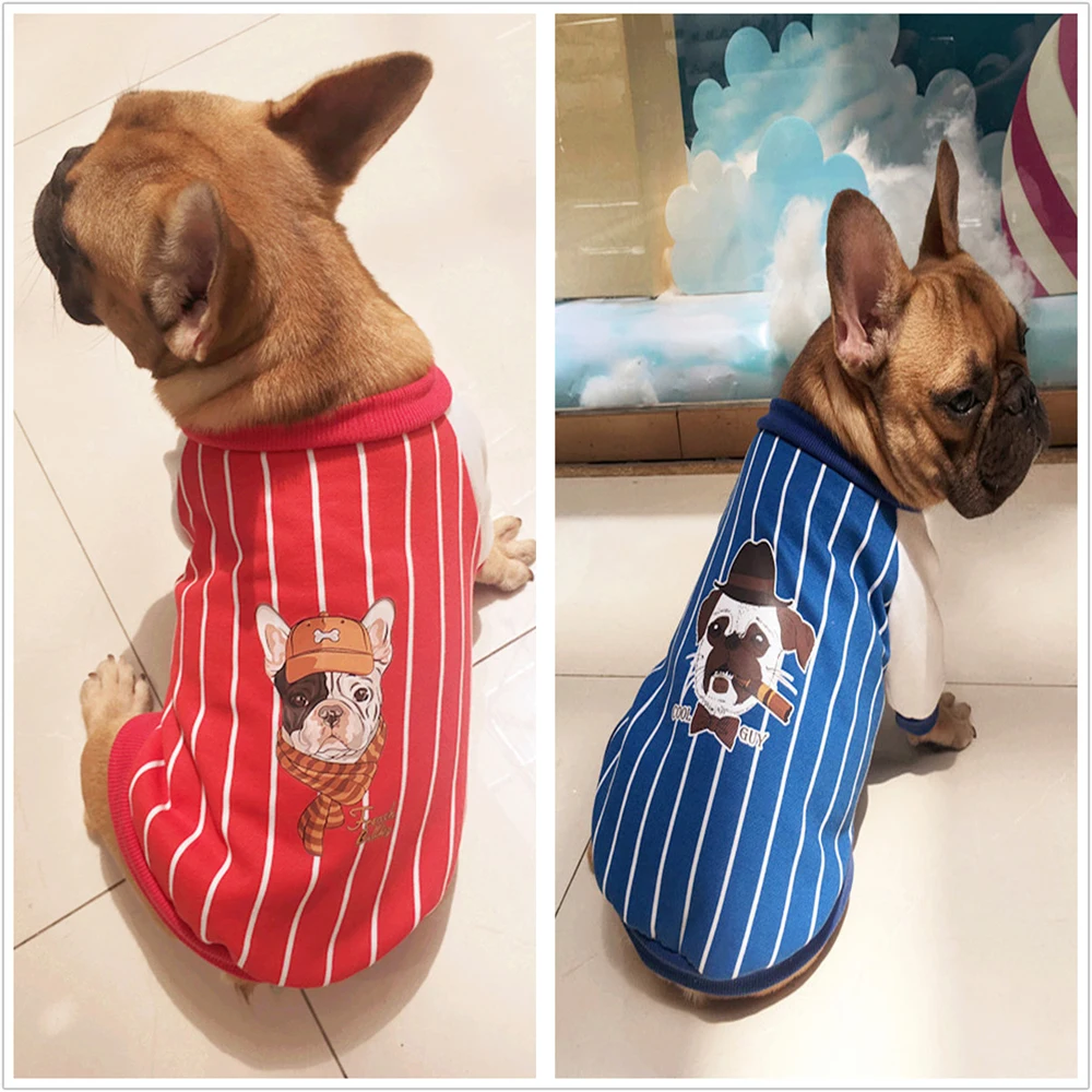 Полосатая теплая одежда для собак куртка мопса французская футболка с бульдогом