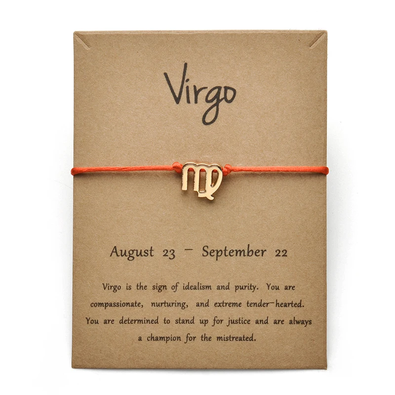 RED Gold Virgo Красные цвета золотые карты модные ювелирные изделия 12 созвездия зодиака тканый браслет браслеты для женщин - Окраска металла: RED Gold Virgo