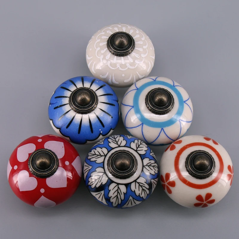 

1x Vintage Hand Painted Ceramic Round Knobs Cabinet Drawer Handles Pulls