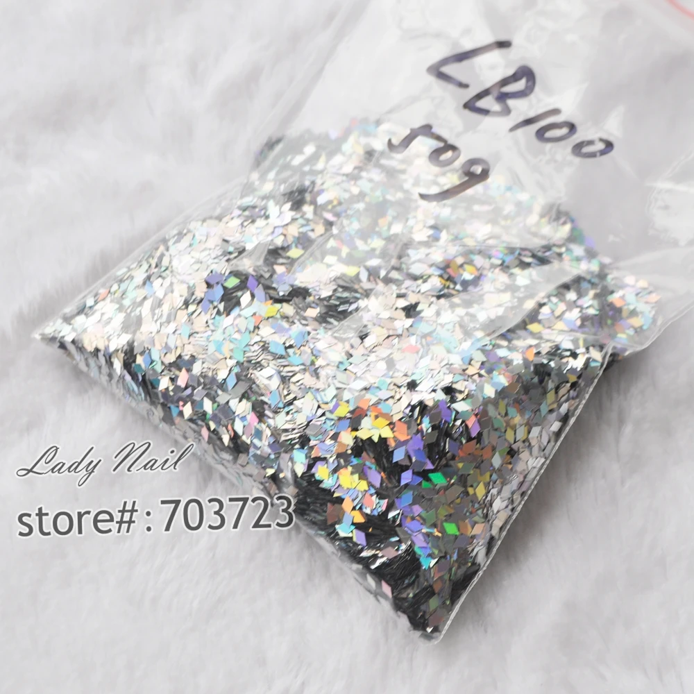 50 г/пакет ромбовидная блестящая Лазерная пудра серебряного цвета для ногтей