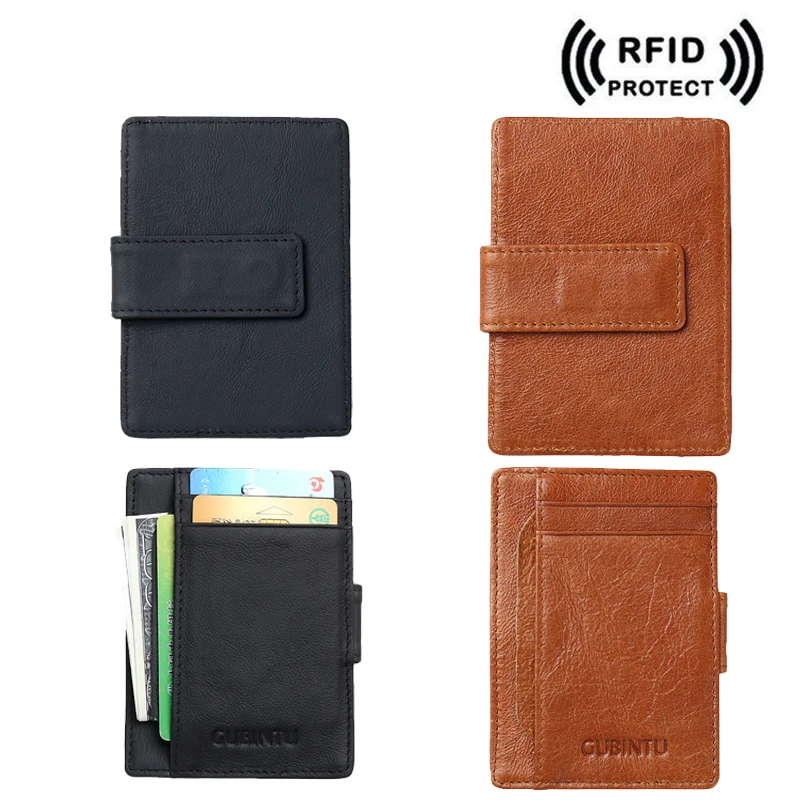 Gubintu RFID Женские Кошельки Пояса из натуральной кожи Блокировка держатель для карт